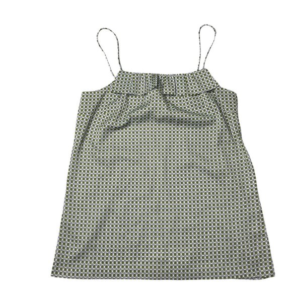 J.CREW Tank Top Ruffle Blouse Womens White Green Printed Sleeveless Size 4 - Picture 9 of 9